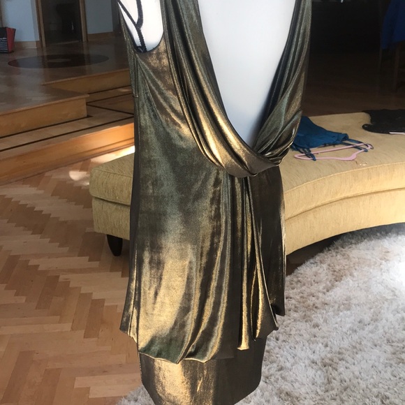 ⚜️ ABS -Allen Schwartz. SEXY HOT Gold lamé DRAPED & simply STUNNING !⚜️ - Picture 2 of 15